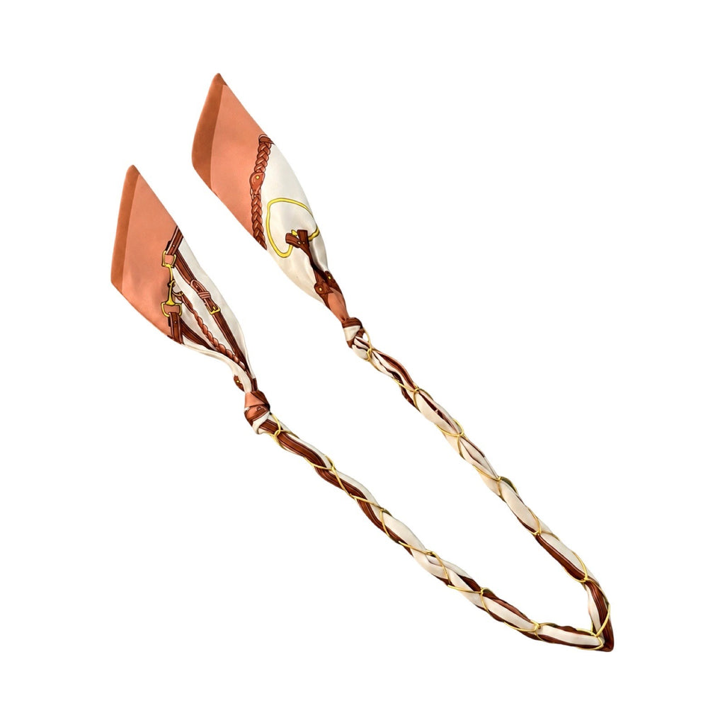 Collier foulard marron et blanc