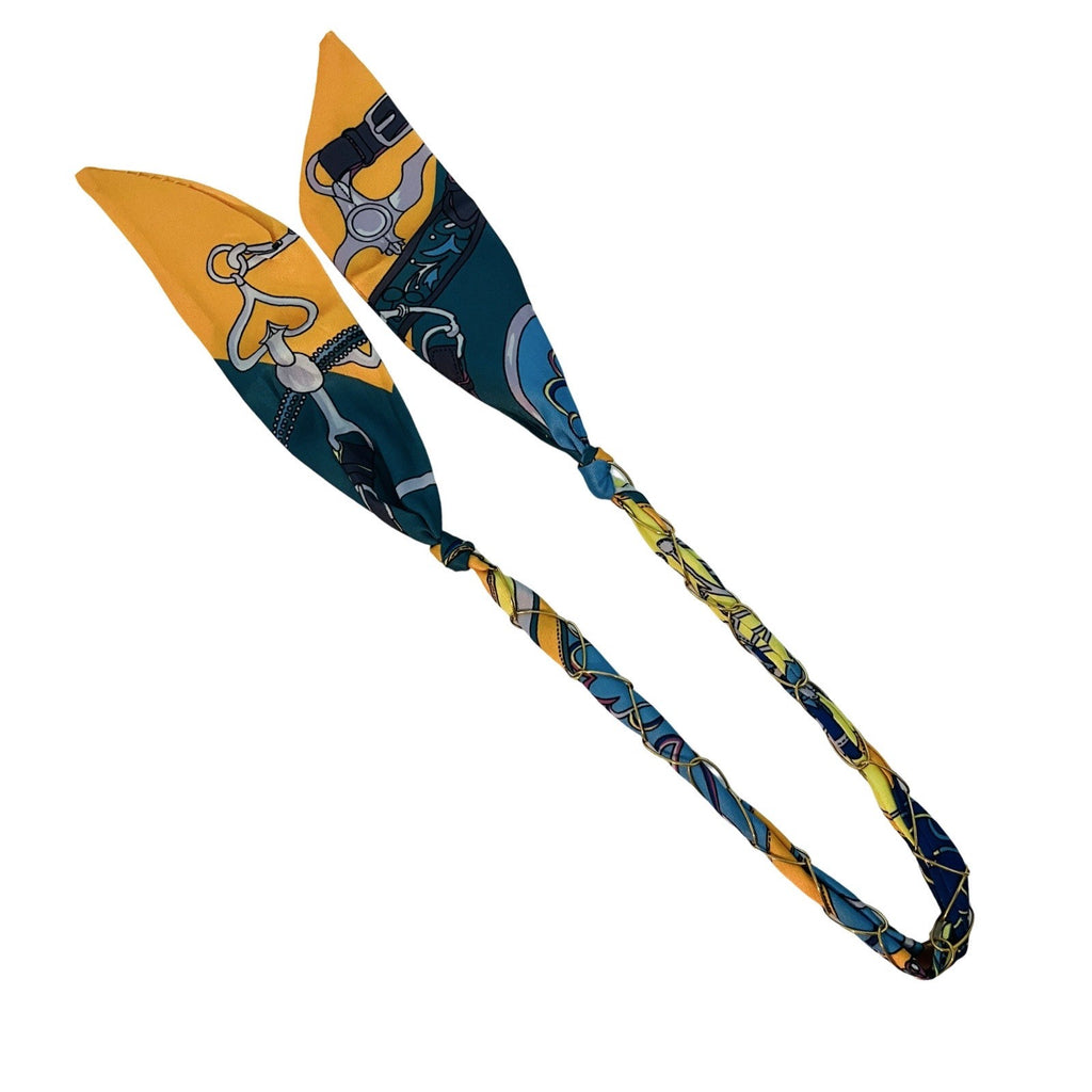 Collier foulard camaïeu de bleus et jaune