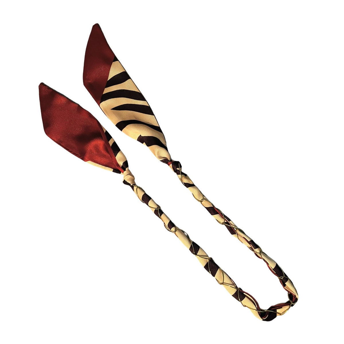Collier foulard zébré crème et chocolat, bordeaux