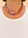 Collier foulard rose orange rouge
