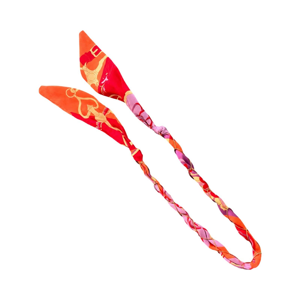 Collier foulard rose orange rouge
