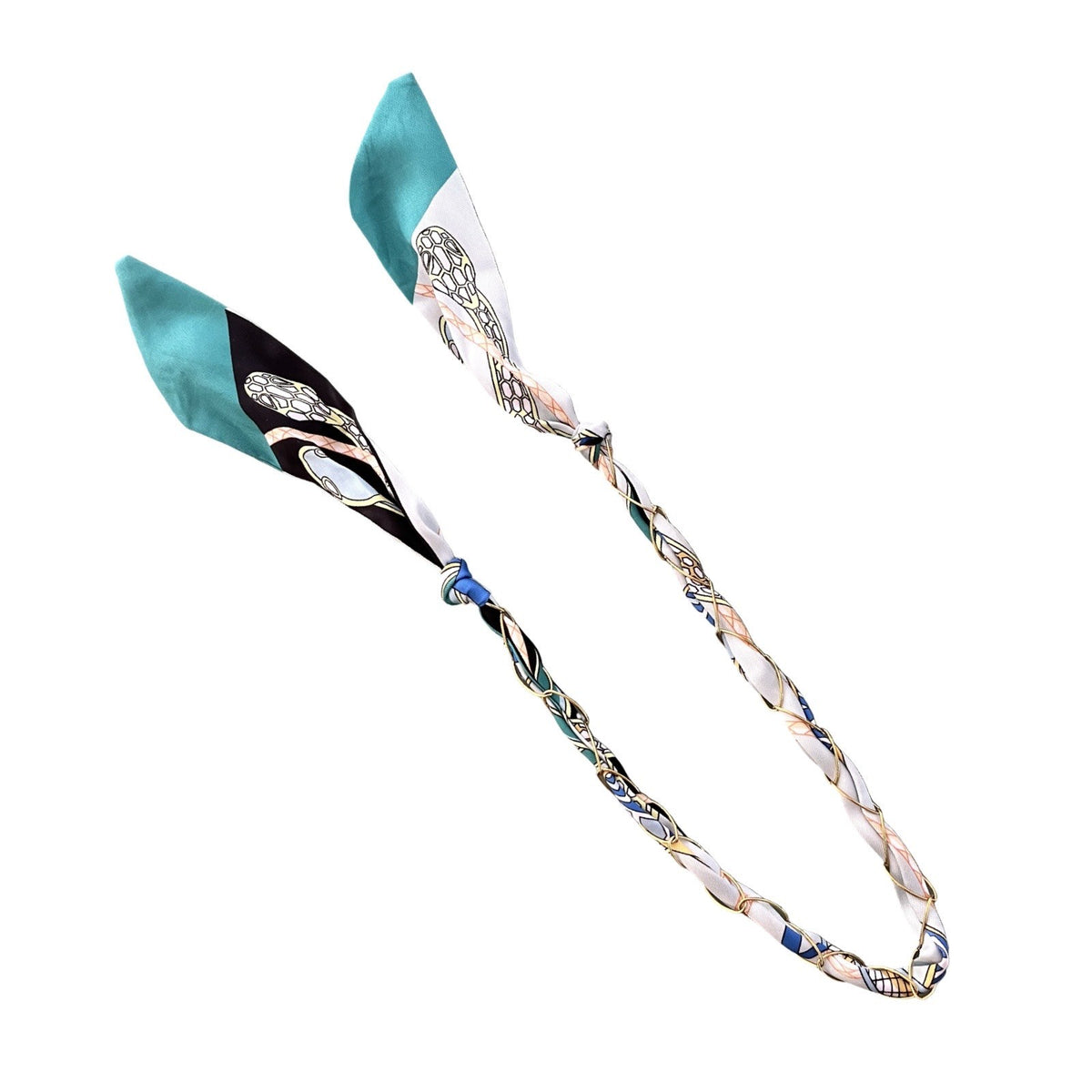 Collier foulard vert d'eau bleu jaune