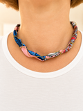 Collier foulard rose bleu rouge