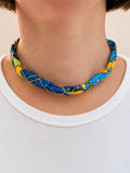 Collier foulard camaïeu de bleus et jaune