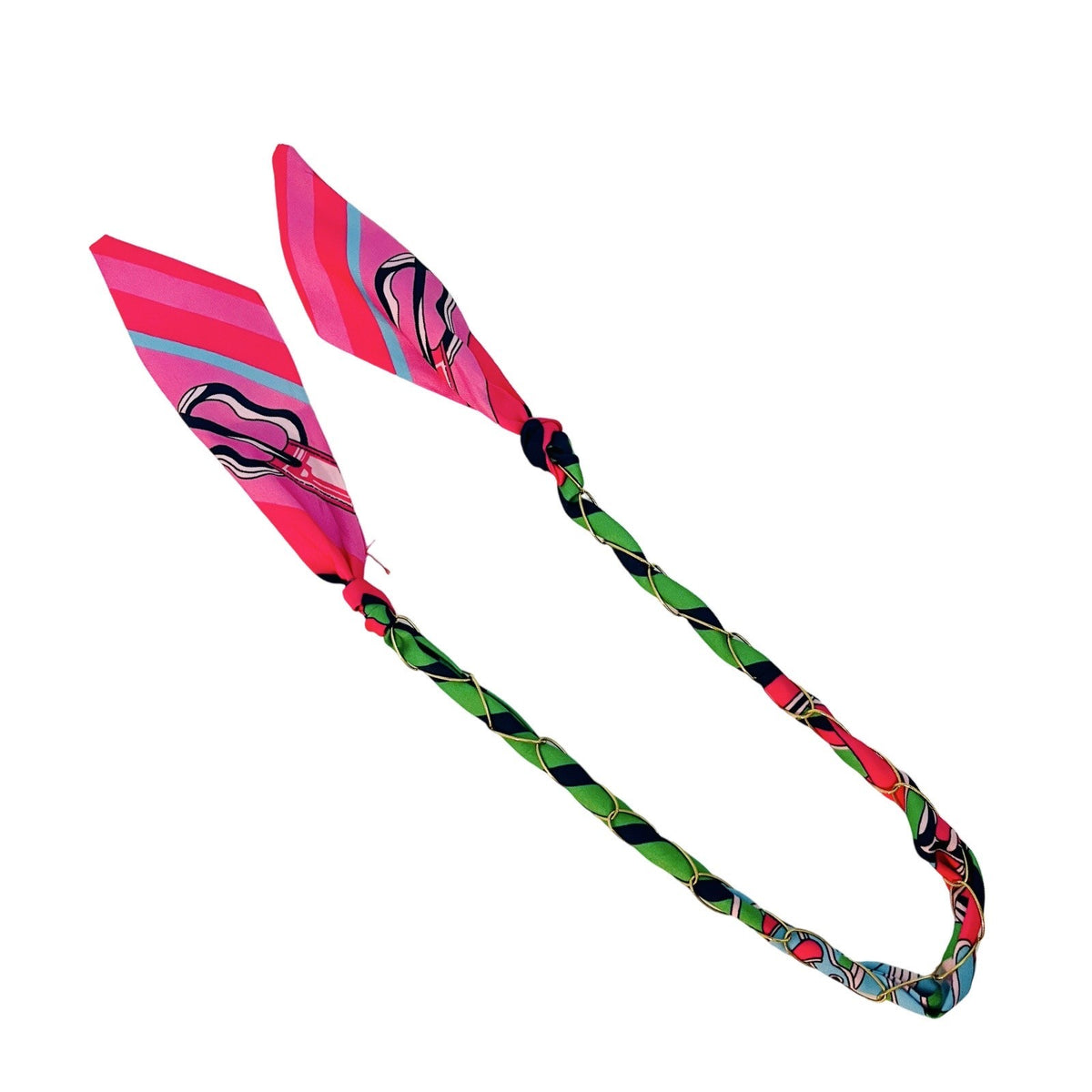 Collier foulard fushia vert turquoise